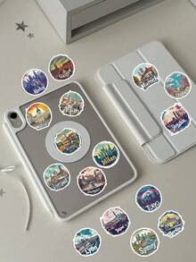 50pcs Cute Global Monuments Stickers-Wanderlust Aesthetic-Perfect For Skateboards, Phone Cases, Parties, Notebooks, Suitcases, And Water Bottles-Travel Gift - Multicolor - View 4