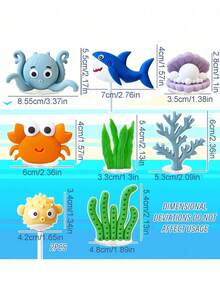1 Set oder 1 Stück Ozean-Thema Tortendekorationen, einschließlich Oktopus, Krabbe, Seetang, Koralle, Seestern usw., Ozean Unterwasser-Thema Geburtstagstortendekorationen, Taufe, Gender Reveal Party Tortendekorationen (Bitte mit Tablett und weißen Stäben verwenden, kein Spielzeug, nur für dekorative Zwecke) - Verschiedenfarbig - Übersicht 25