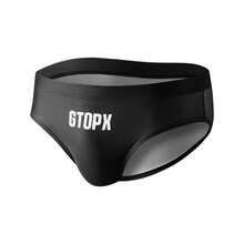 Men's Letter Print Swim Briefs Quick Dry Low Waist Triangle Bathing Suit Drawstring Beach Swim Trunks - Black - View 2