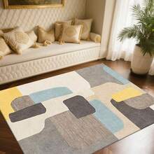 Cashmere-Like Grey, Yellow And Beige Geometric Abstract Pattern Printed Outdoor Rugs, Exquisite Cozy Carpets In Diverse Styles. Suitable For Home, Outdoor, Malls & Cafes, Machine Washable, Various Sizes Available. - A - View 6