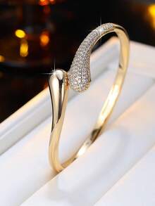 1pc Niche Design Snake-Shaped Bracelet, Luxury Rhinestone Open Cuff, High-End Versatile Commuter Accessory, Suitable For Parties And Gatherings - Bracelet - View 1