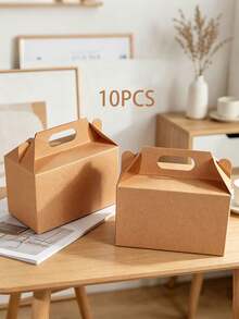 10pcs/1pc Large Treat Boxes 15*8*9cm Brown Gable Gift Boxes With Handle Kraft Lunch Boxes Take Out Cookie Boxes Welcome Boxes Candy Bags For Wedding Supplies - Brown - View 8