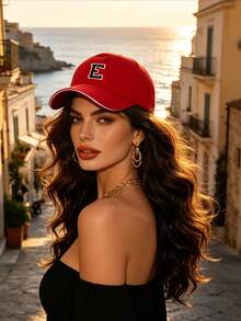 1pc Women's Sandwich Brim Baseball Cap, Adjustable Sun Hat, Suitblue Outdoor, DailyWear,Beach,Travel,Personalized 26 Letter - Red - View 2