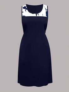 秋冬大尺碼女款兩件套，極簡優雅百搭印花開襟外套 + 中長細肩帶綁腰夏季裙 - 多色5 - 查看 5