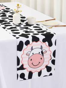 1 buah Taplak Meja Motif Sapi, 180x35cm, Taplak Meja Poliester dengan Pola Bintik Sapi, Cocok untuk Dekorasi Pesta Ulang Tahun Bertema Peternakan untuk Anak Laki-laki dan Perempuan, Perlengkapan Pesta Bayi - MultiWarna - View 4