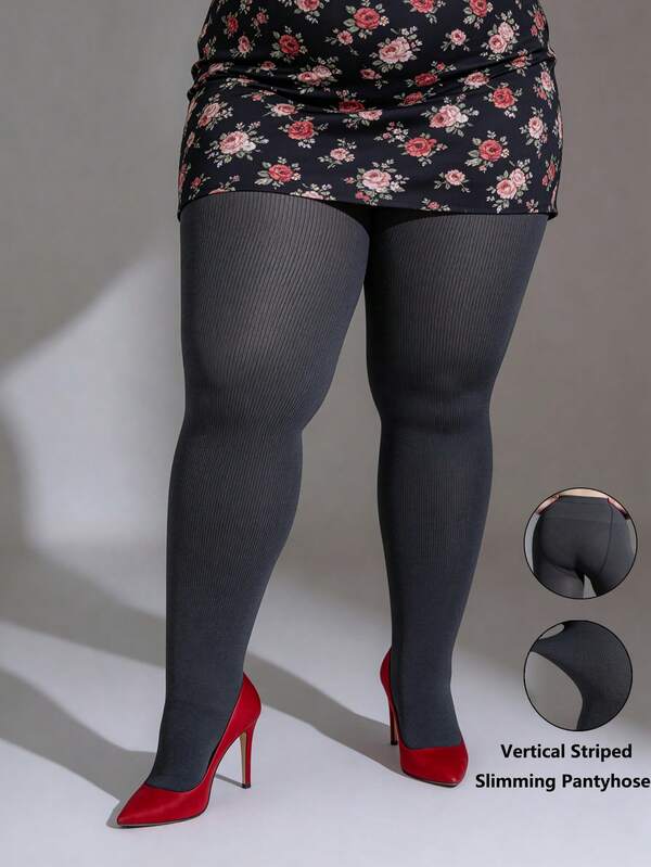 1pc 220g Thickened Warm Vertical Striped Tight Leggings, Micro-Compression Leg-Shaping Slimming Non-Fleece Tights, High Waist Butt-Lifting Comfortable Seamless One-Piece Base Layer, All-Match Versatile Black & Grey Stockings, Women's Social Outing Home Office Socks, Halloween & Christmas Outfit, Suitable For 10-20℃