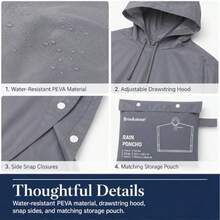 Brookstone Rain Poncho - Lightweight Reusable Waterproof Hooded Travel Rain Gear Poncho For Men And Women - As Pic - View 4