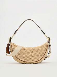 Holiday Style Shoulder Underarm Bag, Adjustable Strap, Lightweight Versatile Crescent-Shaped Woven Bag, Suitable For Shopping, Dating And Vacation - Beige - View 8