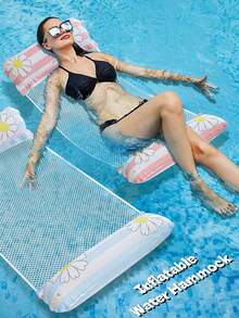 Daisy Striped Print Adult Inflatable Water Hammock, Dual Air Pillow Breathable Mesh Floating Lounge Chair, Multi-Position Portable Pool Float, Suitable For Beach, Lake, Summer Sunbathing, Pool Leisure - Multicolor - View 2