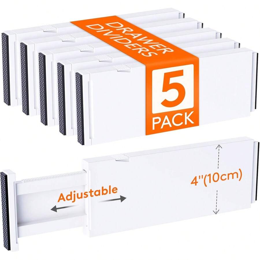 Lifewit Separadores de Cajones, Ajustables Divisores de Cajones, 10cm Altura Plástico Organizador de Cajones para Armario/Cocina/Tocador/Dormitorio/Baño, Paquete de 5, 28-44.5 - 5 - Ver 1