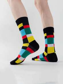 Random/1/5/10 Pairs Colorful Geometric Pattern Mid-Calf Socks, Fun Street Style Breathable Versatile Daily Party Commute Socks, Unisex Fashion Socks Multi-Color Random Mix - Multicolor - View 3