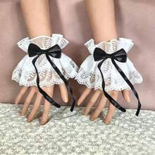 手袖腕飾甜美荷葉邊蕾絲多色蝴蝶結女僕 Cosplay 腕帶，適用婚禮派對 - 彩色 - 查看 13