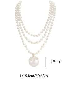 1pc Elegant Rhinestone Decorated Faux Pearl Long Necklace, Suitable For Women's Daily And Party Wear, Ideal Gift For Friends - Multicolor - View 5