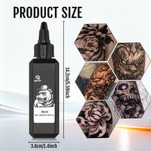DQFART 黑色紋身墨水 3.38 盎司 (100ml) 純素紋身用品 高濃縮黑色，呈現鮮豔且持久的效果，適用於勾線、陰影和暈染 - 高級黑色紋身用品 - 黑色 - 查看 2