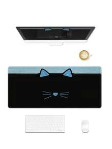 Alas Mouse Kucing Lucu, Alas Meja Hitam Besar, Desain Wajah Kucing Biru, Bagian Bawah Karet Anti Selip, Tepi Dijahit, Alas Keyboard Kucing Lucu, Cocok Untuk Kantor, Bermain Game, Dekorasi Rumah - View 6