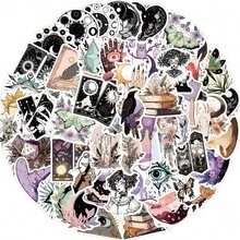 50Pcs Witch Aesthetic Stickers, Mystical Tarot Crystal Raven Decals, Retro Gothic Watercolor Vinyl Stickers, Suitable For Diary, Phone Case, Laptop, Dark Academia Style Gift, Kindle Stickers, Scrapbook Supplies, Journaling Supplies, Desk Accessories - A - View 12
