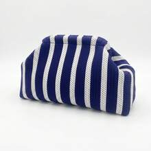 Hollow Blue And White Knitted Striped Clutch, Summer Beach Bag, Purses And Bags For Women, Makeup Bag, Handbag, Holiday Gift - Blue and White - View 3
