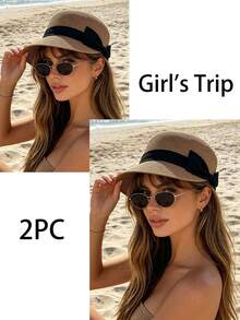 1pc Women's Straw Hat, Polyester Bohemian Style, Solid Color, Sun Protection, Breathable, Vintage, Suitable For Outdoor Daily Use,Beach,Travel - Multicolor - View 29