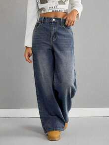 Tween Girl Spring Denim Jeans, New Fashion Style - Blue - View 3