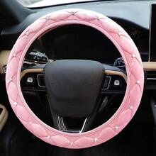 奢華亮面PU皮革汽車方向盤套，時尚防滑舒適質感，易於安裝，四季通用 - 彩色 - 查看 7