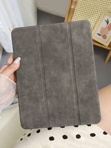 1pc TPU Matte Grey Leather Solid Color Tablet Case With Stand, Pen Slot, Sleep/Wake Magnetic Function, Tri-Fold, Compatible With IPad Air 10th, 9th, Air 5th, Pro 11-Inch - Grey - View 2