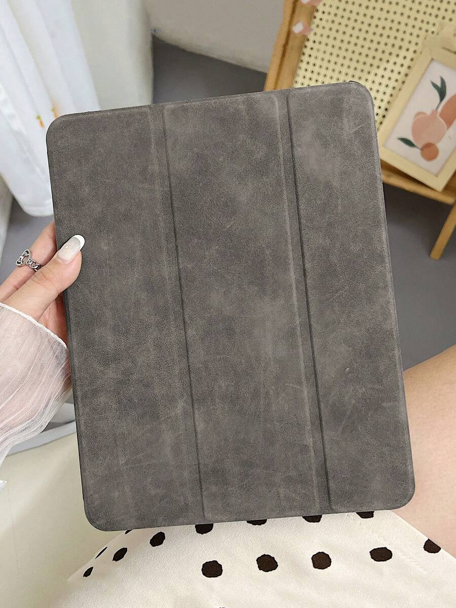 1pc TPU Matte Grey Leather Solid Color Tablet Case With Stand, Pen Slot, Sleep/Wake Magnetic Function, Tri-Fold, Compatible With IPad Air 10th, 9th, Air 5th, Pro 11-Inch