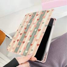 1 pieza Funda protectora para tableta con patrón de rayas mate y corazones, rotación de 360°, soporte magnético multiángulo, con función de suspensión/activación automática, compatible con iPad PRO/AIR, Pad 5/6/7, Pad, Matepad, Pad, Honor Pad, Pad - Multicolor - Ver 6