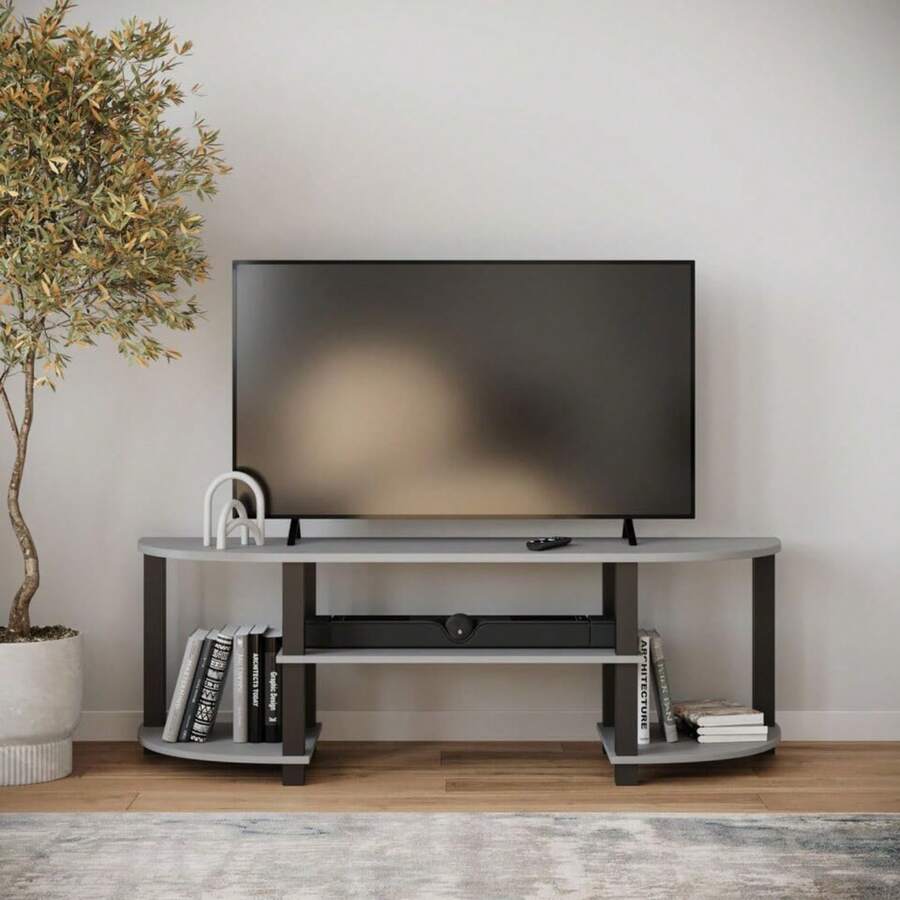 Modern Wide TV Stand, MDF Entertainment Unit With Storage For Living Room - Grey - View 1