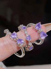 3pcs/Set Cincin Modis Berbentuk Pita & Hati yang Dapat Diatur, Cocok untuk Pemakaian Sehari-hari - dasi kupu-kupu - View 2