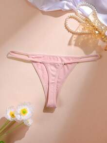 Aesletic 1 buah celana dalam thong katun nyaman model low-rise untuk wanita. - Berwarna merah muda - View 3