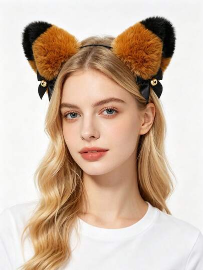 1 chiếc băng đô tai mèo bằng bông mềm, phụ kiện tóc tai mèo hài hước dễ thương cho nữ cosplay