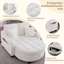 Multifunctional Sofa, 2-In-1 Sofa Bed, Storage Ottoman, Breathable Skin- Fabric, - Eucalyptus Wood, Suitable For Small Living Rooms, Studies, And Bedrooms. - 米色 - 查看 7