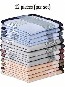 12pcs/Set Men's Pure Cotton Plaid Handkerchiefs, 16-Inch Pocket Squares Gift Box Set, Ideal Gift For Father, Husband, Boyfriend - Multicolor - View 10