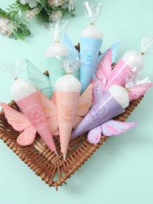 12入彩色蝴蝶糖果錐，附翅膀魔幻仙女棉花糖錐，生日禮物、1歲生日裝飾、嬰兒洗禮禮物、禮物包裝袋、生日禮物包裝、女孩生日馬卡龍色系派對伴手禮袋、童話花園、魔幻森林、嬰兒洗禮、獨角獸主題派對用品、甜點桌裝飾 - 彩色 - 查看 6