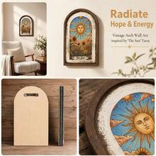 1/3pcs Rustic Style Celestial Sun Moon Star Arch Wooden Wall Hanging Decor, Suitable For Bedroom, Living Room, Meditation Space, Vintage Design, Create Home Atmosphere Decoration, 2D - Wooden Ornaments - View 8