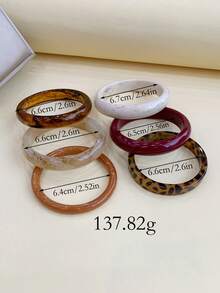 6pcs Set Fashion Vintage Thick Multicolor Asymmetrical Acrylic Bangle Bracelets, Suitable For Women, Daily Wear, Gift For Friends And Family - Multicolor - View 2