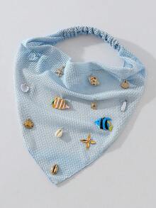 1件原創花卉圖案女款刺繡捲邊海星貝殼魚類仿珍珠裝飾頭巾髮帶，適合日常與度假使用，夏季髮飾沙灘圍巾度假女款頭巾 - 藍色 - 查看 2