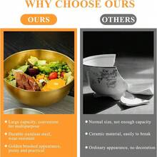 1pc/2pcs Stainless Steel Gold Salad Bowl, Rust-Proof, Drop-Resistant, Easy To Clean, Suitable For Holding Fruit, Noodles, Snacks, Salad And Baked Goods - Multi-Functional Kitchen Utensil, Home, Catering And Study Supplies - Salad Bowl 22cm - View 5
