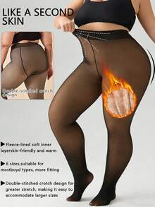 1 Pair 220g Plus Size US/EU Universal Warm Tights, Lightweight & Breathable, Semi-Transparent Warmth, Single Seam Design, Outdoor Thickened, Comfortable For Winter Wear - Black - View 3