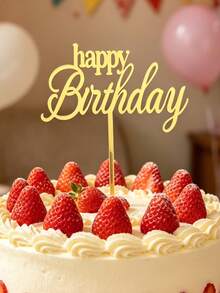 3入組 Happy Birthday PMMA 蛋糕插牌，金色手寫體字母蛋糕插飾，生日蛋糕裝飾與烘焙配件 - A - 查看 3