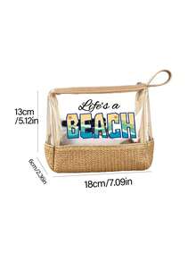 防水大容量便攜式化妝包 透明草編海灘化妝包 "Life's A Beach" 印花防水PVC盥洗包 旅行收納包 海灘必備包 透明盥洗包 可存放防曬霜、零食、比基尼和海灘必需品 適合女性度假、泳池派對、夏季海灘、日常使用 收納包 輕便化妝包 適合海灘旅行、潛水、夏季度假、旅行、日常使用 適合伴娘、單身女郎派對禮物、返校季、夏季度假 理想之選 - 彩色 - 查看 11