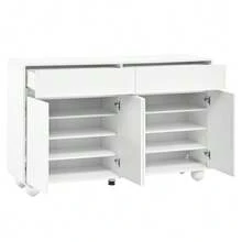 Living Room Sideboard With Curved Doors, Modern Storage Cabinet Made Of Particleboard And MDF, Round Metal Feet - White - View 8