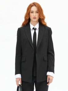 Rich Radi Q's Áo blazer nữ tay dài dáng ôm, chất liệu vải dệt màu đen, có túi, phù hợp cho công sở và các dịp kinh doanh. - màu đen - Xem 1