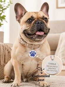 Etiqueta personalizada para mascotas, etiqueta redonda personalizada para mascotas con huella de pata de strass brillante, diseño de doble cara, la parte delantera con una exquisita huella de pata de strass con apariencia destacada, la parte trasera se puede grabar con láser con el nombre de la mascota, dirección, número de teléfono de contacto, material de acero inoxidable resistente al desgaste y sin decoloración, adecuado para gatos y perros, prevención efectiva de la pérdida de mascotas mientras añade decoración - Multicolor - Ver 1