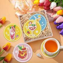8pcs/Set Diamond Painting Coaster Set With Cup Pattern Coasters (With Stand) - DIY Diamond Art Craft Kit For Home Decor, Beginner Diamond Kit Craft Supplies, Faux Diamond Art Craft Supplies Gift - Cup Pattern - View 7