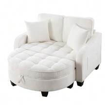 Multifunctional Sofa, 2-In-1 Sofa Bed, Storage Ottoman, Breathable Skin- Fabric, - Eucalyptus Wood, Suitable For Small Living Rooms, Studies, And Bedrooms. - 米色 - 查看 12