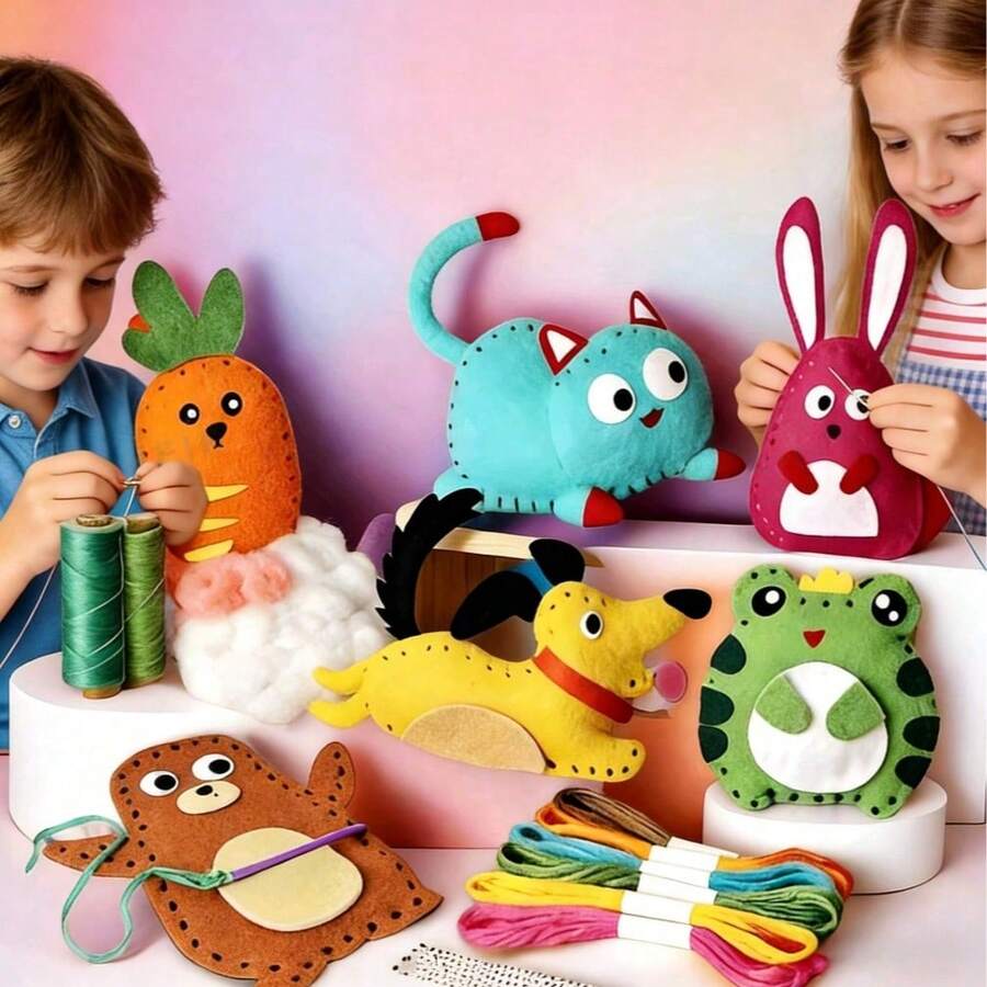 6件組兒童棉布縫製套件－創意手工動物吊飾，適合6-8歲兒童的生日與節日禮物，兒童手工材料包