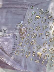 1片Y2K 3D液態金屬美甲貼紙，金銀色融化愛心星渦旋美甲貼，賽博龐克美甲DIY裝飾貼紙 - 金色 - 查看 5