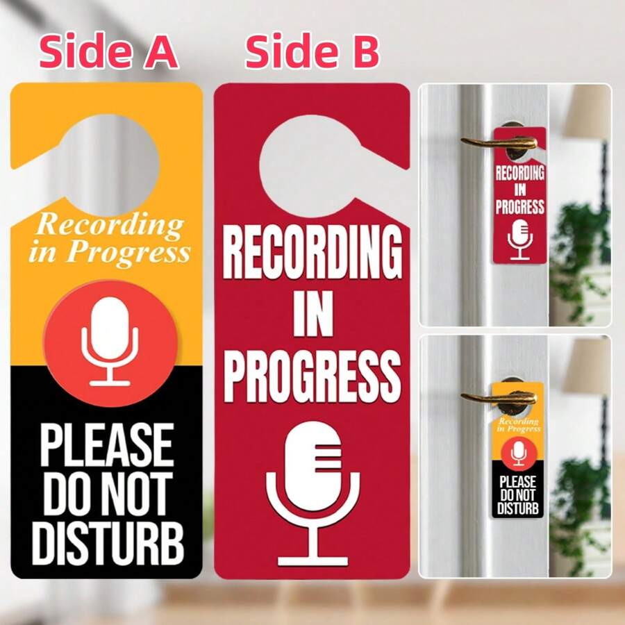 1PC "Recording In Progress-Do Not Disturb" Sign Reversible, Double-Sided Printed Wooden Door Sign For Recording Studios, Conference Rooms, Private Studios, Clubs, Office Decor, And Home Decor. - A - View 1