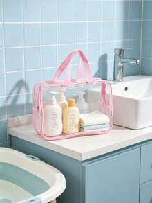 Transparent PVC Baby Storage Bag, Waterproof Portable Diaper Storage Bag With Pink Trim, Multi-Functional Parenting Tote Bag, Suitable For Diapers, Toys And Baby Toiletries - Storage - View 2